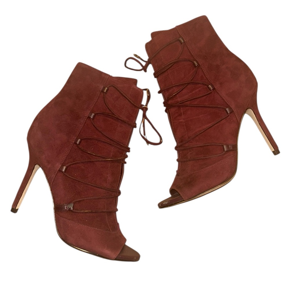 Sam Edelman Asher Wine Suede Ankle Lace Up Boots - Picture 9 of 14